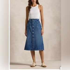 Polo Ralph Lauren Women’s Button Front Blue Denim Midi Skirt Sz 26 NWT
